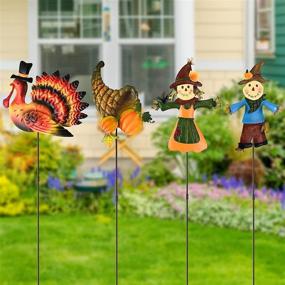 img 2 attached to Set Of 4 Thanksgiving Metal Yard Stakes - Pumpkin, Turkey, Scarecrow Designs For Fall Garden Outdoor Decoration
