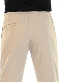 img 1 attached to Men'S Seersucker Pants Slim Fit Drawstring Beach Linen Look Plaid & Plain