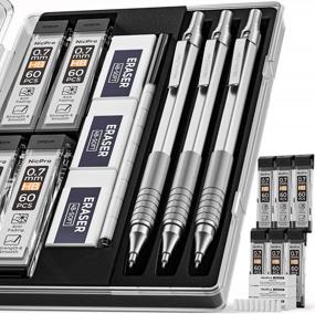 img 4 attached to Nicpro Mechanical Pencils Set - 3 Metal Artist Pencils With 6 HB Lead Refills, 3 Erasers, And 9 Eraser Refills In A Case For Drawing, Writing, And Drafting