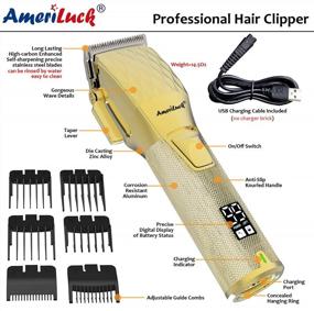 img 3 attached to Полированное золото Комплект беспроводных профессиональных машинок для стрижки волос AmeriLuck: цифровой дисплей состояния батареи и зарядка от USB, продолжительная работа на 300 минут.