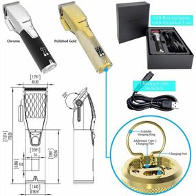 img 2 attached to Полированное золото Комплект беспроводных профессиональных машинок для стрижки волос AmeriLuck: цифровой дисплей состояния батареи и зарядка от USB, продолжительная работа на 300 минут.