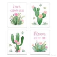 🌸 sweet jojo designs pink and green boho wall art prints for baby, nursery, and kids - watercolor cactus floral collection логотип