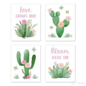 img 4 attached to 🌸 Sweet Jojo Designs Pink and Green Boho Wall Art Prints for Baby, Nursery, and Kids - Watercolor Cactus Floral Collection