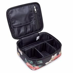 img 4 attached to Narwey Travel Makeup Bag: Large Cosmetic Case Organizer For Women & Girls (Black Flower)
