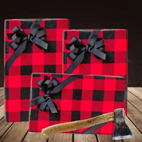 img 3 attached to 🎁 Eye-catching Red and Black Buffalo Plaid Holiday Gift Wrap: Ideal for Fathers Day, Men's Birthdays & Christmas | 12ft Folded Paper with Labels