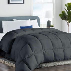 img 4 attached to Ultimate Luxury And Comfort: COHOME Queen Down Alternative Comforter In Reversible Dark Grey - Machine Washable And All-Season Quilted Duvet Insert With Corner Tabs