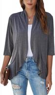 lightweight open front cardigans for women: soft draped ruffles 3/4 sleeve cardigan available in sizes s-3xl by bluetime logo
