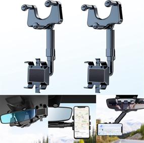 img 4 attached to 📱 Enhanced 2-Pack 360°Rotatable and Retractable Car Phone Holder by FONKEN: Ultimate Multifunctional Rearview Mirror Phone Mount for All Smartphones