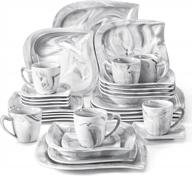 мраморно-серый фарфоровый набор посуды из 30 предметов на 6 человек от malacasa - квадратные тарелки и миски, чашка и блюдце в комплекте - подходит для микроволновой печи и духовки - элегантная серия elvira логотип