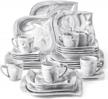 30-piece marble grey porcelain dinnerware set for 6 by malacasa - square plates and bowls, cup and saucer included - microwave and oven safe - elegant elvira series logo