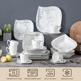 img 1 attached to 30-Piece Marble Grey Porcelain Dinnerware Set For 6 By MALACASA - Square Plates And Bowls, Cup And Saucer Included - Microwave And Oven Safe - Elegant Elvira Series