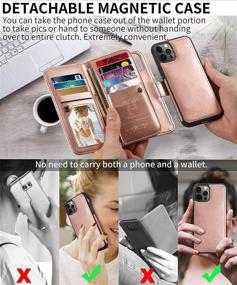 img 3 attached to 📱 CASEOWL iPhone 13 Pro Max Case Wallet: Magnetic Detachable 2-in-1 Folio Leather Wallet for Women Girls [RFID Blocking] with 9 Card Slots, Hand Strap (Rose Gold)