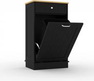 🗑️ eclife tilt out kitchen trash cabinet free standing recycling cabinet trash can holder with drawer and removable bamboo cutting board - black logo