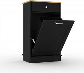 img 4 attached to 🗑️ ECLife Tilt Out Kitchen Trash Cabinet Free Standing Recycling Cabinet Trash Can Holder with Drawer and Removable Bamboo Cutting Board - Black
