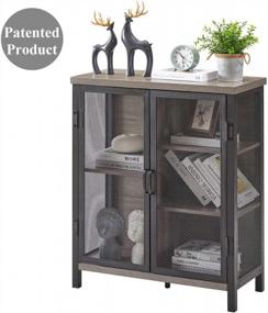 img 2 attached to BON AUGURE Industrial Coffee Bar Cabinet With Storage, Farmhouse Wood Metal Accent Cabinet With Shelves, Rustic Small Sideboard Buffet For Kitchen And Dining Room (Dark Grey Oak)