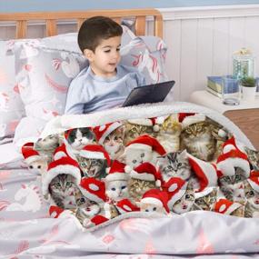 img 3 attached to Stay Warm And Cozy In Style With ALISISTER'S Hooded Sherpa Throw Blanket - 3D Christmas Santa Claus Cat Design, 60 X 75 Inches, Lightweight And Perfect For Home And Couch