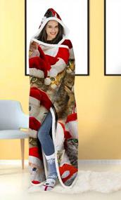 img 4 attached to Stay Warm And Cozy In Style With ALISISTER'S Hooded Sherpa Throw Blanket - 3D Christmas Santa Claus Cat Design, 60 X 75 Inches, Lightweight And Perfect For Home And Couch