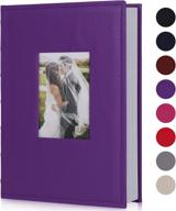 фотоальбом из премиальной натуральной кожи - 300 карманов для фотографий размером 10х15 см - идеально подходит для семейных, свадебных, годовщин, детских и вакационных воспоминаний - три кармана на странице - фиолетовый. логотип