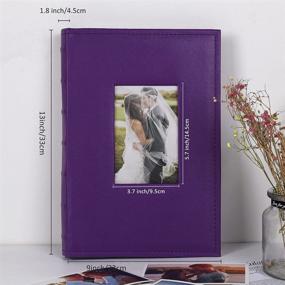 img 3 attached to Premium Leatherbound Photo Album - 300 Pockets For 4X6 Inch Photos - Ideal For Family, Wedding, Anniversary, Baby And Vacation Memories - Three Pockets Per Page - Purple