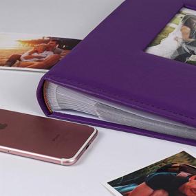 img 2 attached to Premium Leatherbound Photo Album - 300 Pockets For 4X6 Inch Photos - Ideal For Family, Wedding, Anniversary, Baby And Vacation Memories - Three Pockets Per Page - Purple