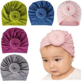 img 4 attached to Soft Cotton Baby Turban Hat | Head Wrap Hairbands for Girls Newborn | Toddler Kids Turban with Bows