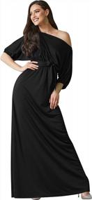 img 4 attached to Long One Shoulder Maxi Dress For Women - Flowy And Casual With 3/4 Short Sleeves By KOH KOH