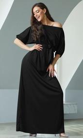 img 3 attached to Long One Shoulder Maxi Dress For Women - Flowy And Casual With 3/4 Short Sleeves By KOH KOH