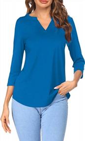 img 3 attached to 👚 Sherosa Womens V Neck Henley Work Tops Blouses with Casual 3/4 Sleeves