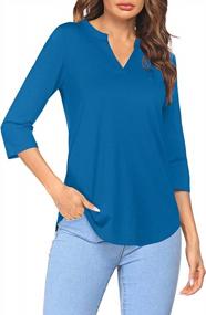 img 4 attached to 👚 Sherosa Womens V Neck Henley Work Tops Blouses with Casual 3/4 Sleeves