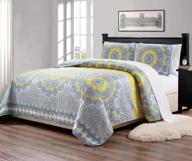 🛏️ уютный постельный комплект mk collection 3 шт. king/california king bedspread quilt размером 118" x 95" в желто-побережье серого зеленого белого элегантного дизайна. логотип