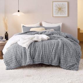 img 4 attached to Bedsure Fluffy Comforter Set Queen- Ultra Soft Faux Fur Comforter, Grey Comforter Set Queen Size, Winter Warm Fuzzy Bedding Set, Luxury Plush Bed Set 3 Pieces (1 Shaggy Comforter+2 Pillow Cases)