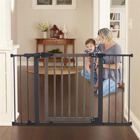 img 4 attached to 🏠 Secure Your Home with Toddleroo by North States 52" Wide Driftwood Extra Wide Auto Close Baby Gate - Pressure Mount, Self-Closing & Hold-Open Feature - Fits Openings 29.75” to 52” Wide - 30" Tall, Graphite and Wood