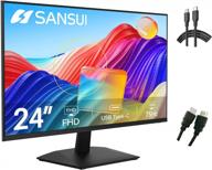 sansui es-24f1: ultra slim ergonomic monitor with 1920x1080p resolution, 75hz refresh rate, adaptive sync, type-c output, headphone jack, hdmi, and built-in speaker logo