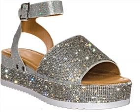 img 3 attached to Sparkling Crystal Platform Sandal With Ankle Strap For Women: Aquapillar Rhinestone Glitter Flatform