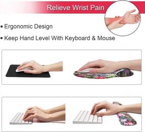 img 1 attached to ILeadon Mouse Pad With Wrist Support Keyboard Wrist Rest Set, Ergonomic Mouse Pad With Non-Slip Base For Computer Home Office + Coasters, Easy Typing & Pain Relief Mouse Mat, Wood Grain Flowers