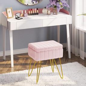 img 3 attached to Pink Furry Vanity Stool With Storage - Modern Multifunctional Chair For Makeup And Bedroom; Soft Ottoman With Anti-Slip Feet, Faux Fur Padding, And 4 Metal Legs - H:19.7" X L:15.7" W:11