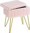 pink furry vanity stool with storage - modern multifunctional chair for makeup and bedroom; soft ottoman with anti-slip feet, faux fur padding, and 4 metal legs - h:19.7" x l:15.7" w:11 logo
