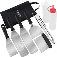 9-piece griddle accessories set with carrying bag - commercial grade hibachi spatulas and flat top grill cooking kit for bbq, teppanyaki, and camping - by poligo logo