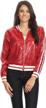 stylish and sporty: anna-kaci women's long sleeve front zip bomber jacket with track stripe and sequin embellishments logo