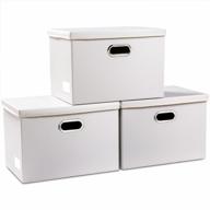 prandom white leather fabric stackable storage bins with lids - set of 3 for organized living spaces logo