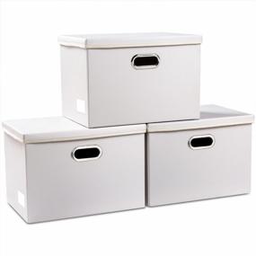 img 4 attached to PRANDOM White Leather Fabric Stackable Storage Bins With Lids - Set Of 3 For Organized Living Spaces
