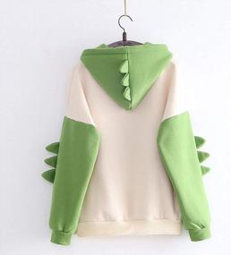 img 3 attached to Cute Dinosaur Hoodie For Women - Casual Pullover With Drawstring And Stitching Color, Kawaii Cartoon Top