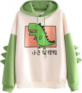 cute dinosaur hoodie for women - casual pullover with drawstring and stitching color, kawaii cartoon top logo