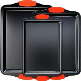 img 4 attached to Non-Stick Baking Sheet Set Of 3 - BPA-Free And Easy To Clean Bakeware Pans With Silicone Handles For Perfect Baking, Roasting, And Cooking - Ideal For Cookies, Pastries And More!