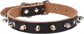 img 4 attached to AOLove Small Black-Spiked Rivet Basic Classic Adjustable Pet Collars - Genuine Cow Leather, Ideal for Cats and Puppy Dogs