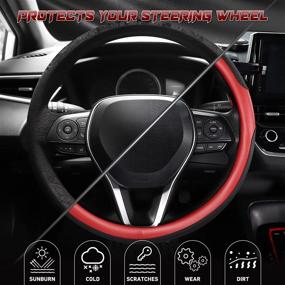 img 1 attached to 🚗 SEG Direct Car Steering Wheel Cover: Microfiber Leather, 14 1/2-15 inch, Anti-Slip, Black and Red – Superior Auto Steering Wheel Protector