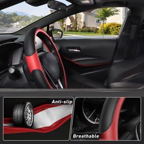 img 2 attached to 🚗 SEG Direct Car Steering Wheel Cover: Microfiber Leather, 14 1/2-15 inch, Anti-Slip, Black and Red – Superior Auto Steering Wheel Protector