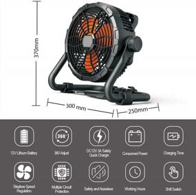 img 3 attached to Outdoor Portable Industrial Fan With Light - TDLOL 8 Inch Rechargeable Floor Fan For Camping, Fishing, Garage, And Seaside, Up To 15 Hours High Velocity Performance
