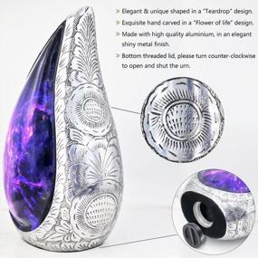 img 2 attached to Large Engraved Aluminum Urns For Adult Male & Female, Display Burial Or Columbarium Niche Funeral Cremation Urns For Human Ashes, Purple Starry Sky Teardrop Decorative Urns
