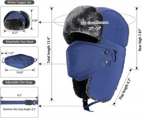 img 2 attached to Зимние шапки для женщин и мужчин - мояшапка Ushanka с отворотами для ушей, подбородочным ремешком и ветрозащитной маской.